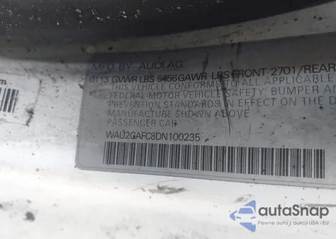 2013 Audi A7 3.0T Premium from USA, damaged, VIN WAU2GAFC8DN100235